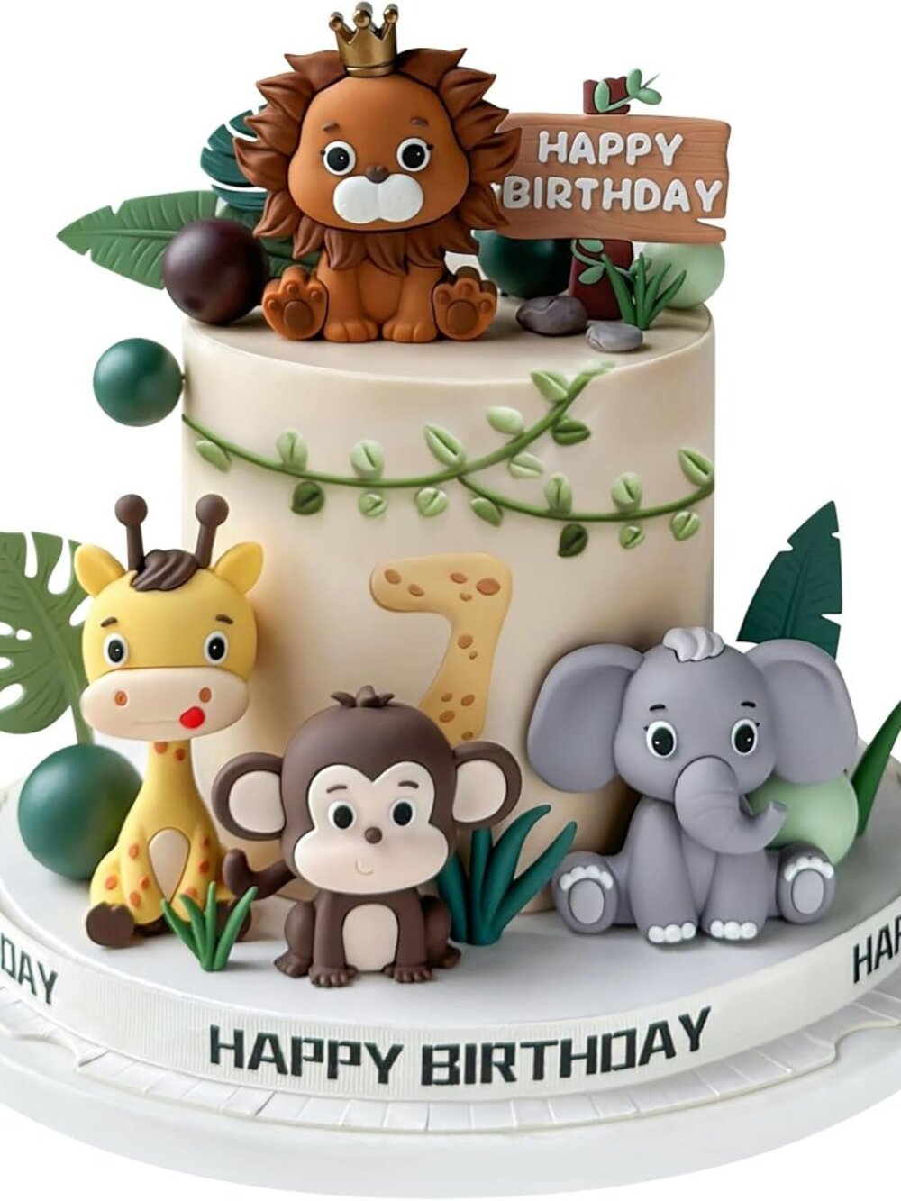 19pcs Safari Animal Cake Topper - Jungle Wild Cake Toppers with Leaves Balls Cak